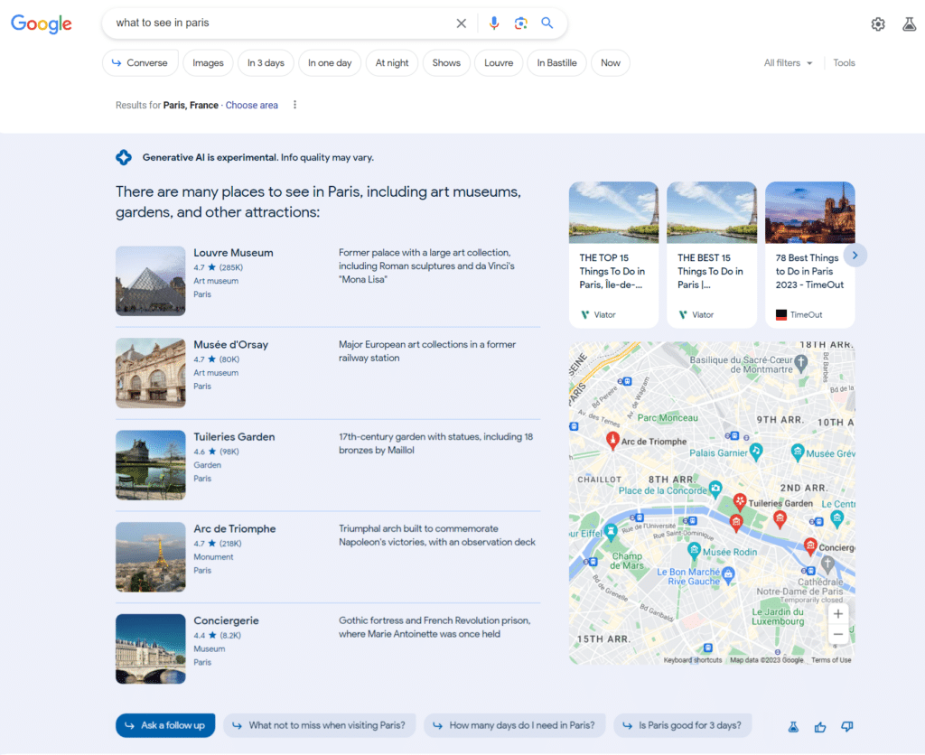 Google SGE what to see paris maps - Source : https://www.abondance.com